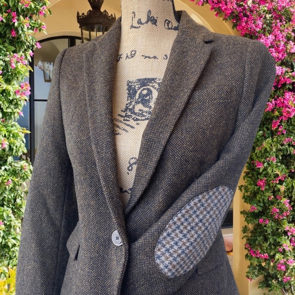 Zara Jackets & Blazers - Lambswool tweed brown blazer plaid elbow patches